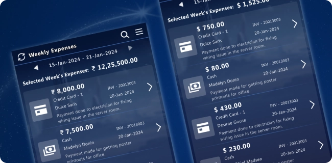 Weekly Expense Listings