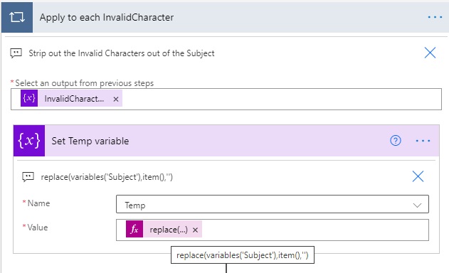 invalid character flow variable