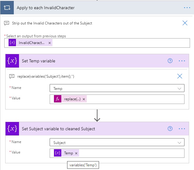 invalid character flow variable