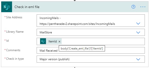 check in file action check in file action