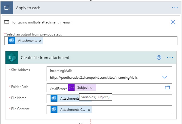 create file from attachment action