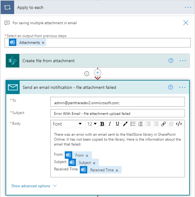 attachment creation failed notification