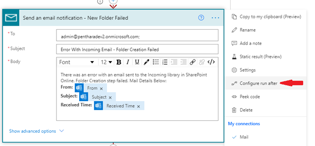 email creation failure notification flow