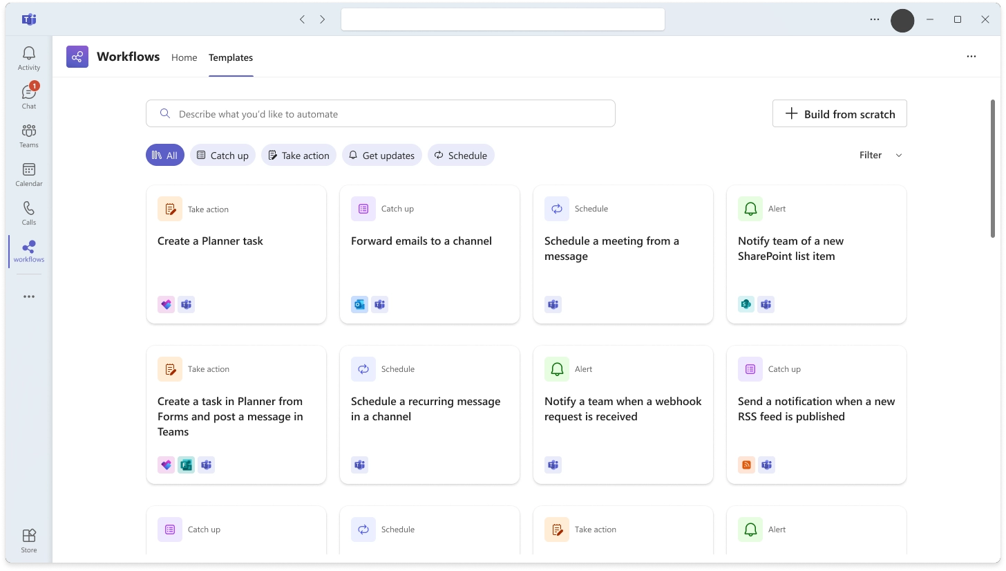 New Workflows Experience in Microsoft Teams Template Catalog Experience