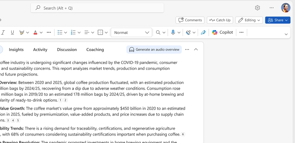 Word - audio overview in the doc snapshot