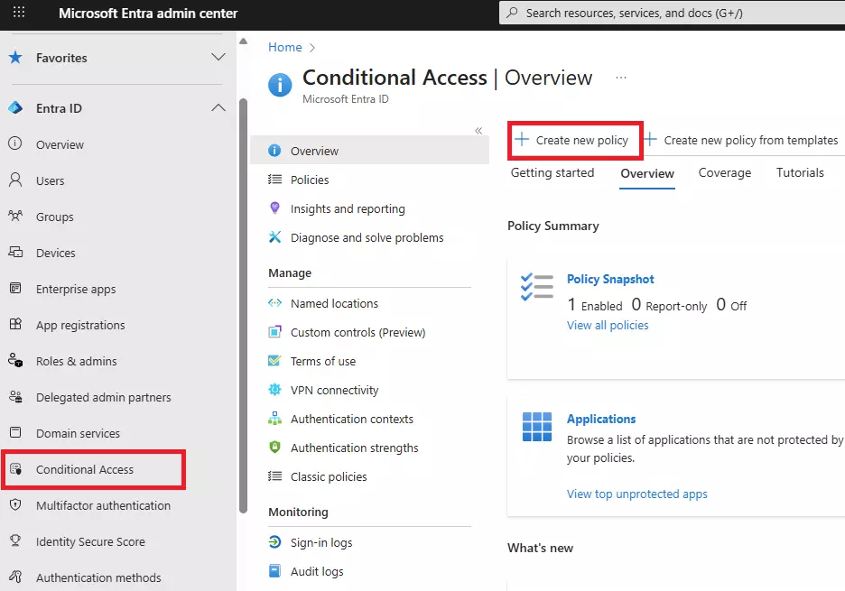 Microsoft Entra admin center showing Conditional Access policy with 