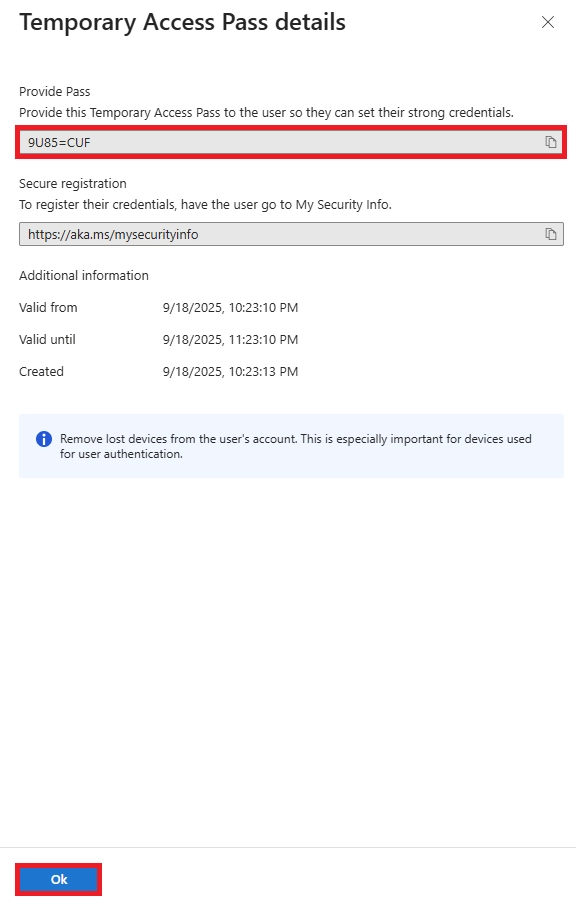 A one-time TAP code generated with validity details and registration link.