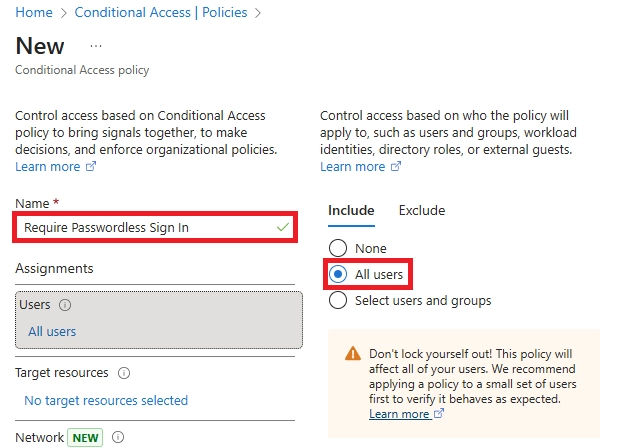 Naming a Conditional Access policy in Microsoft Entra admin center and 