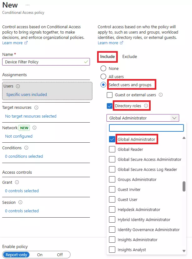 Conditional Access settings page showing the 