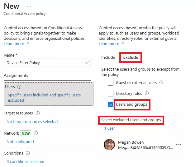 Conditional Access settings page showing the 
