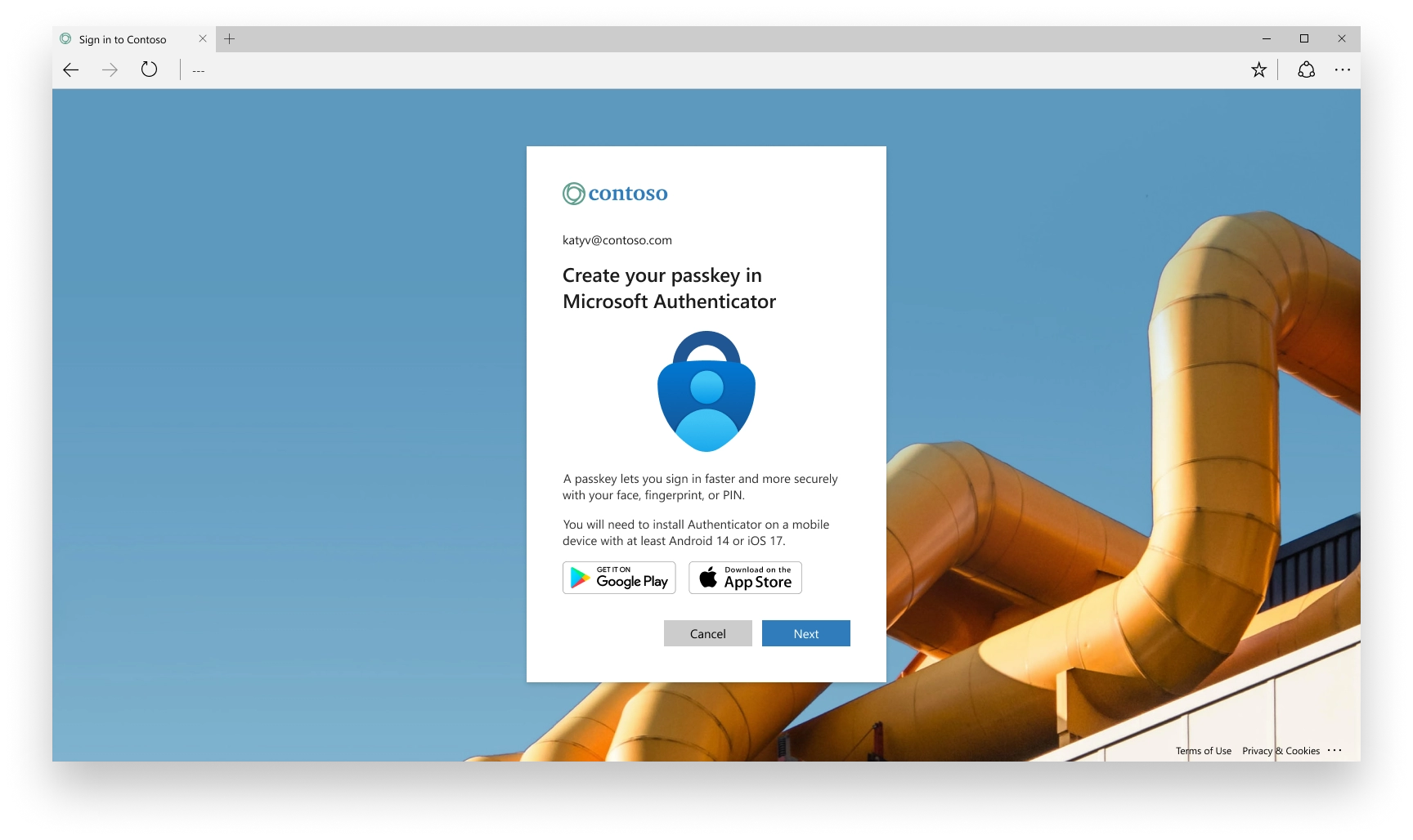 Refreshed credential enrollment and management UX with modern design element: Authenticator/Passkey prompt