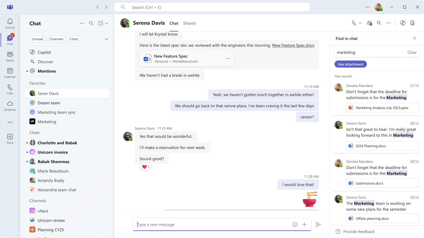 Chat and collab - Filter for messages with files in contextual search