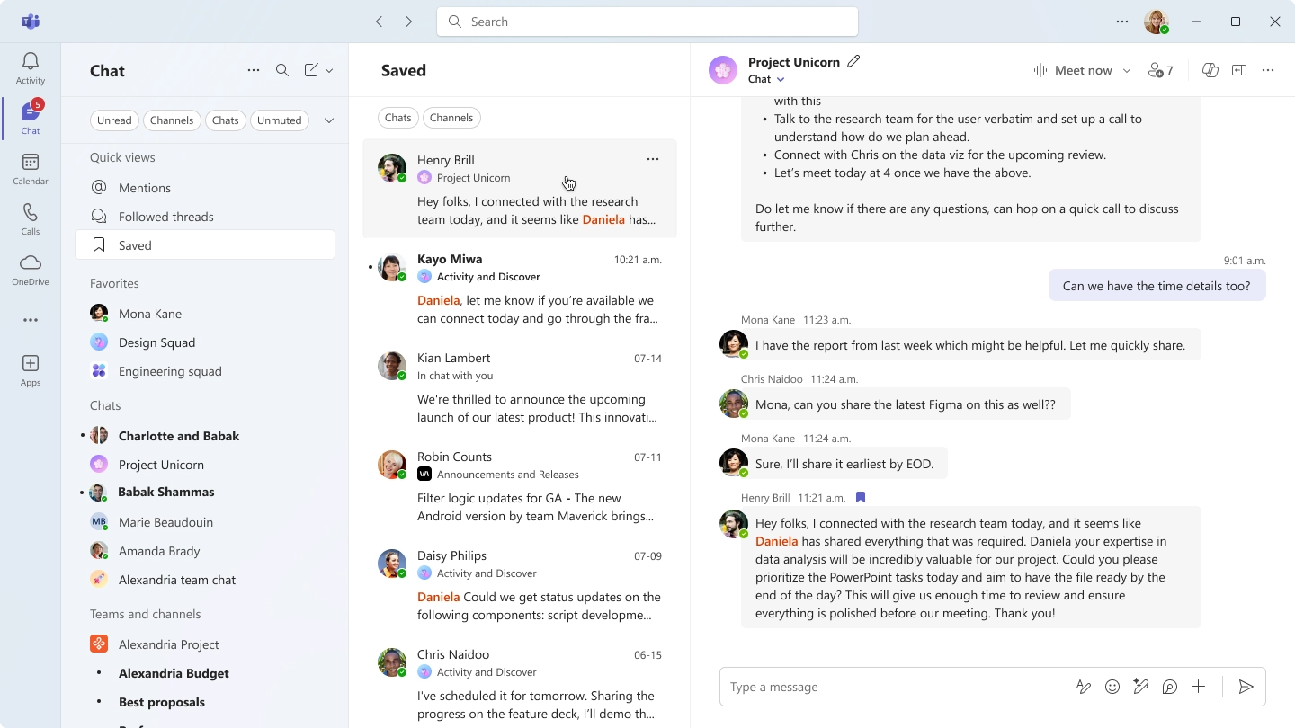 Chat and collab - Saved message view