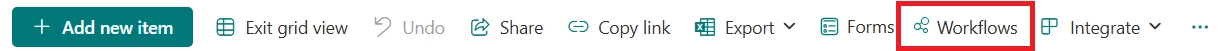 Figure I. Updated Workflows button on the command bar menu