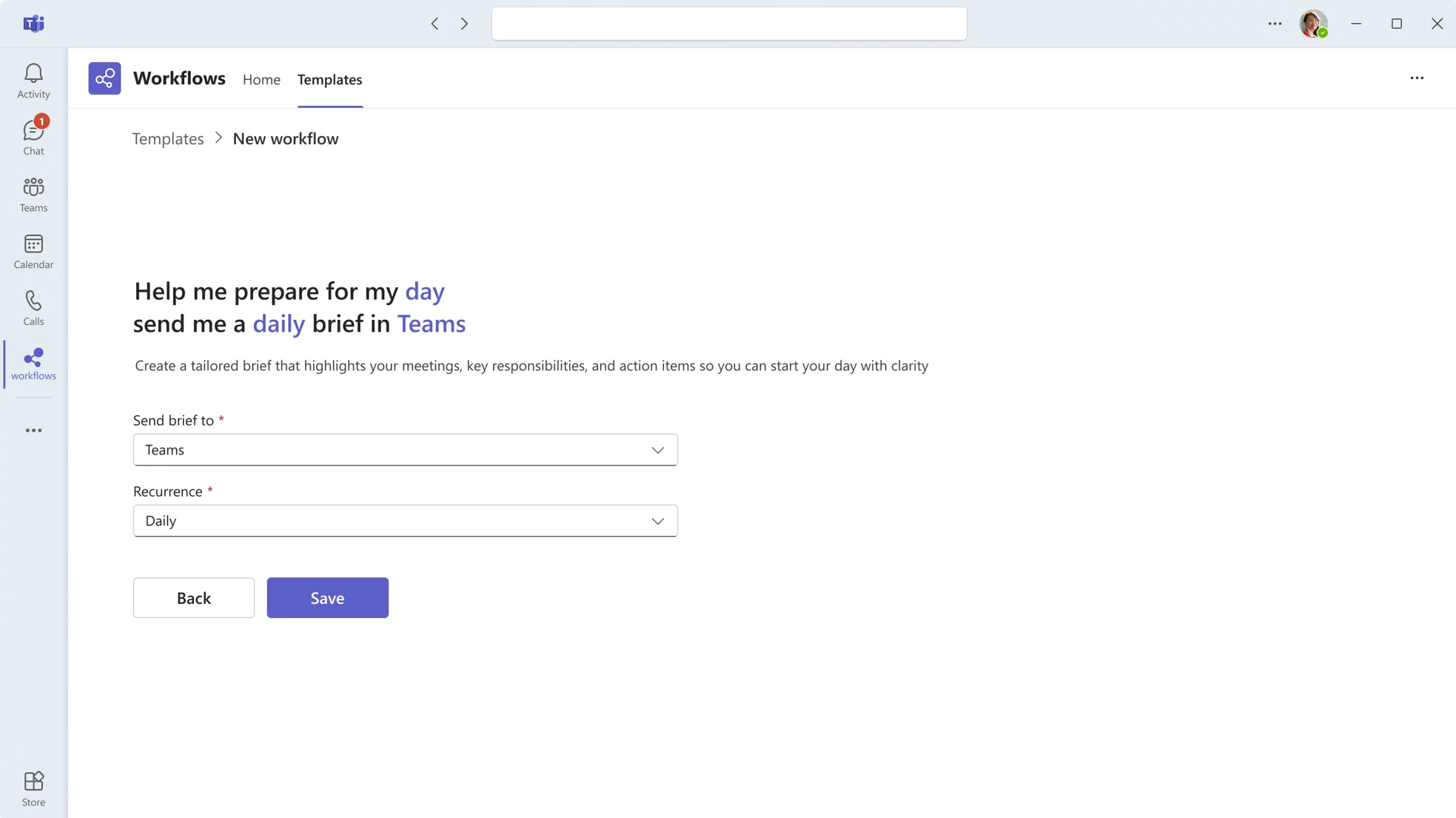 Screenshot 1 - Workflow setup experience showing Copilot-powered workflow