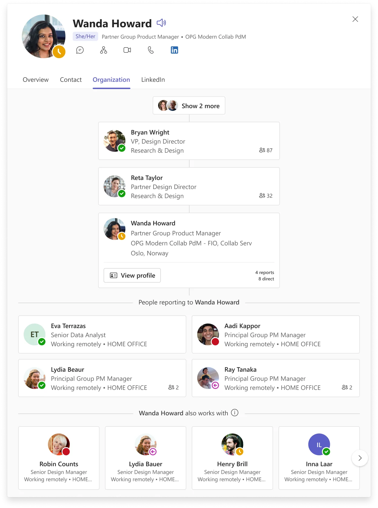 Updated Profile Card with centered individual and collapsed manager chain