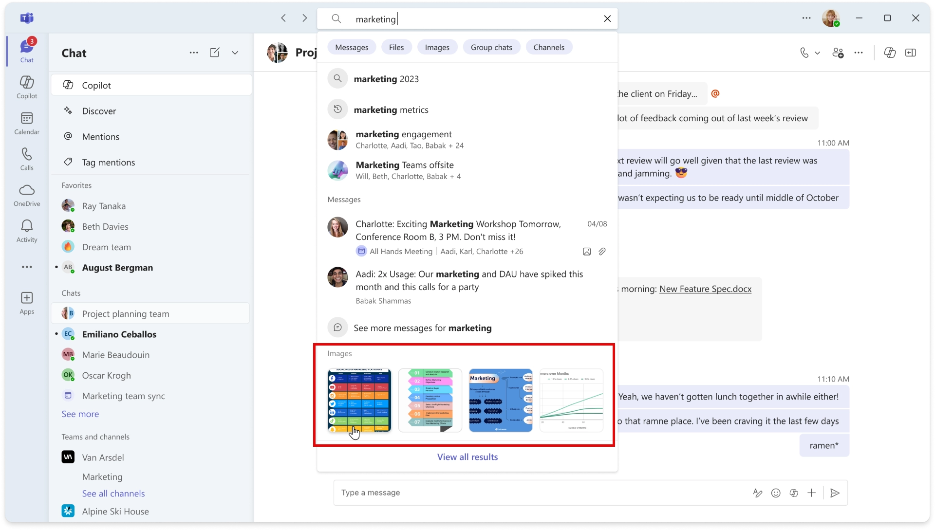Image result suggestions in Autosuggest for a message keyword