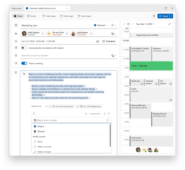 Outlook - Intelligent draft agendas with Copilot - Oct 2025