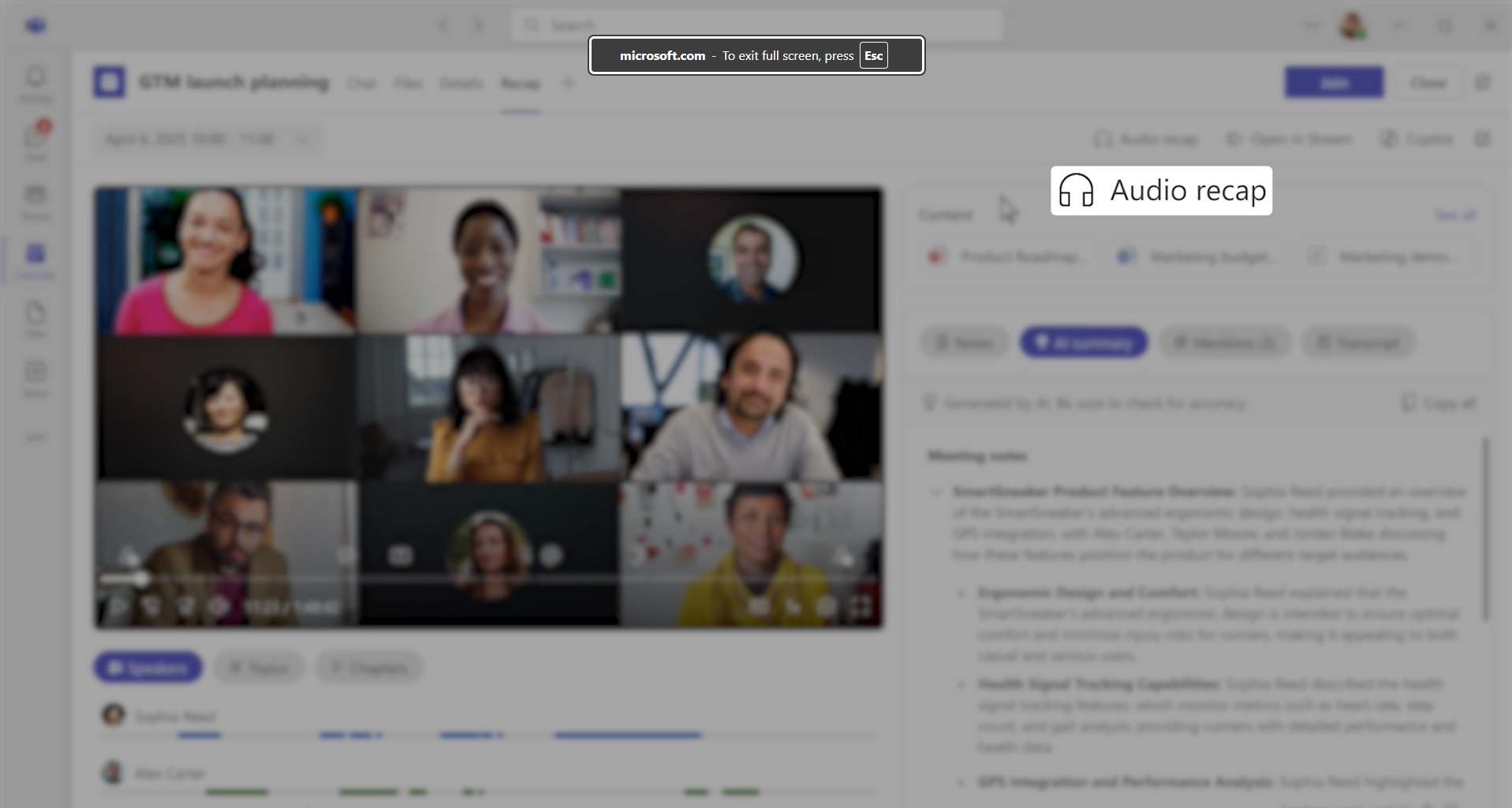 Copilot in Teams: Audio recap 
