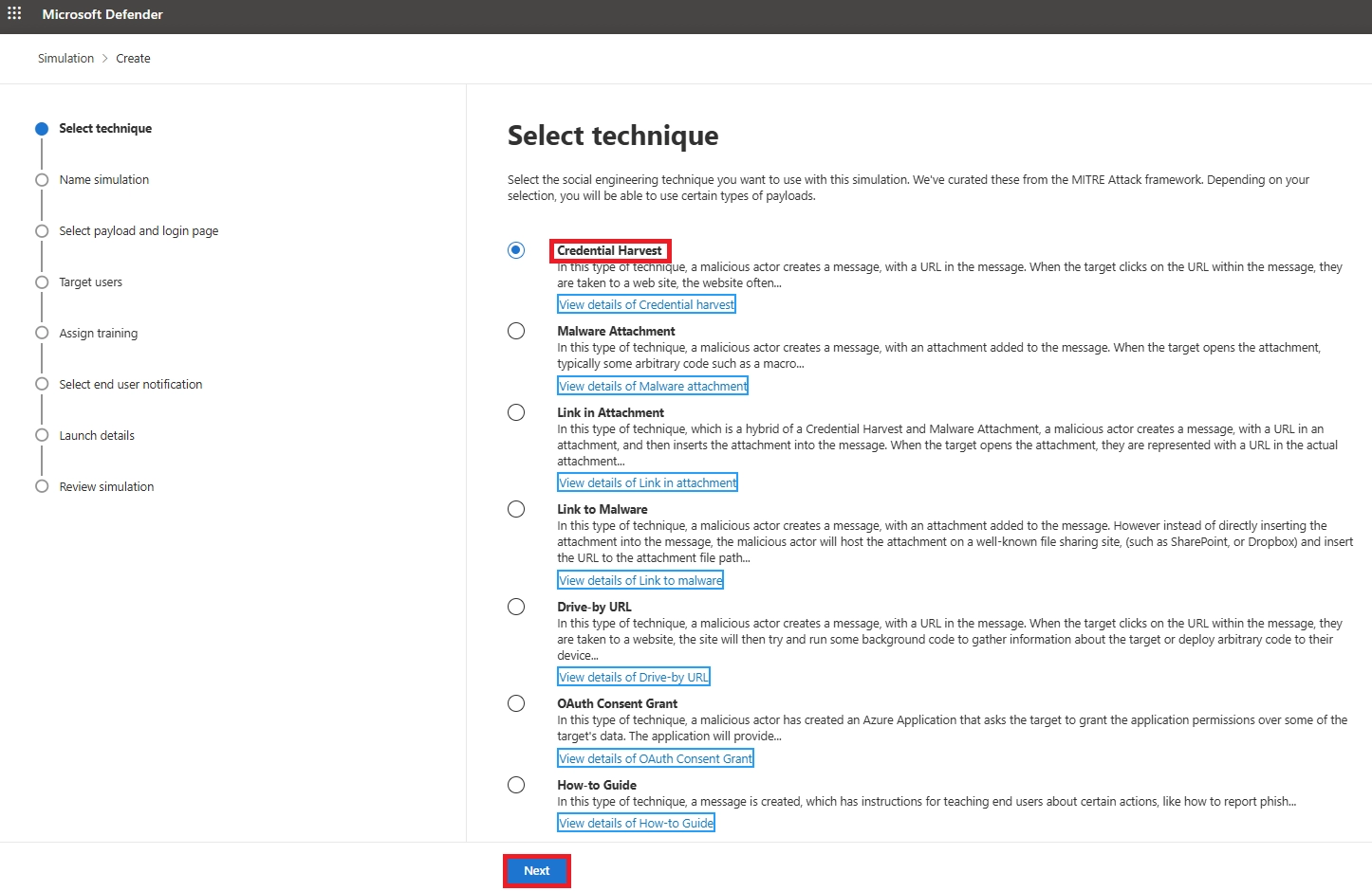 Create simulation screen with multiple techniques available
