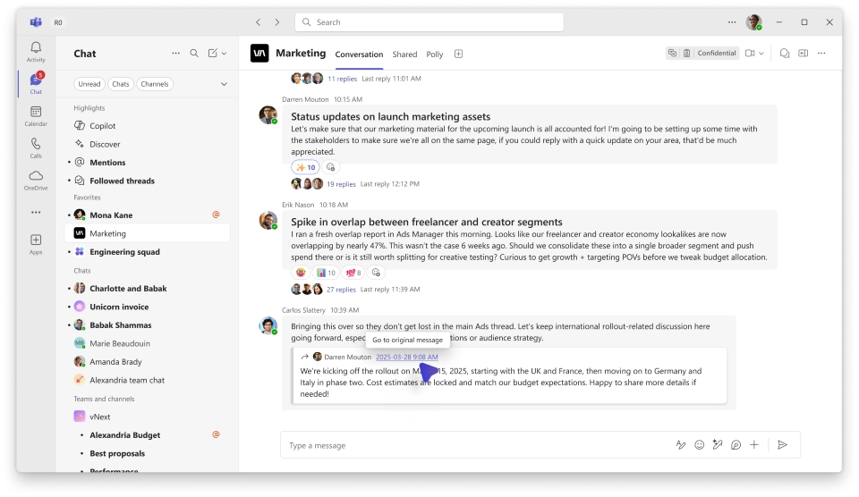 Chat and collab - Forwarded message Links