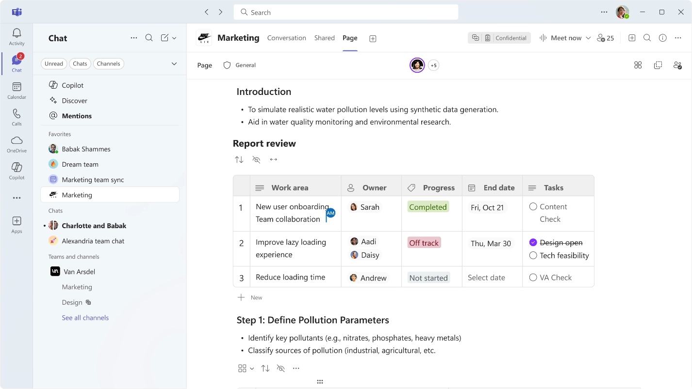 Collaborative space in chat and channels