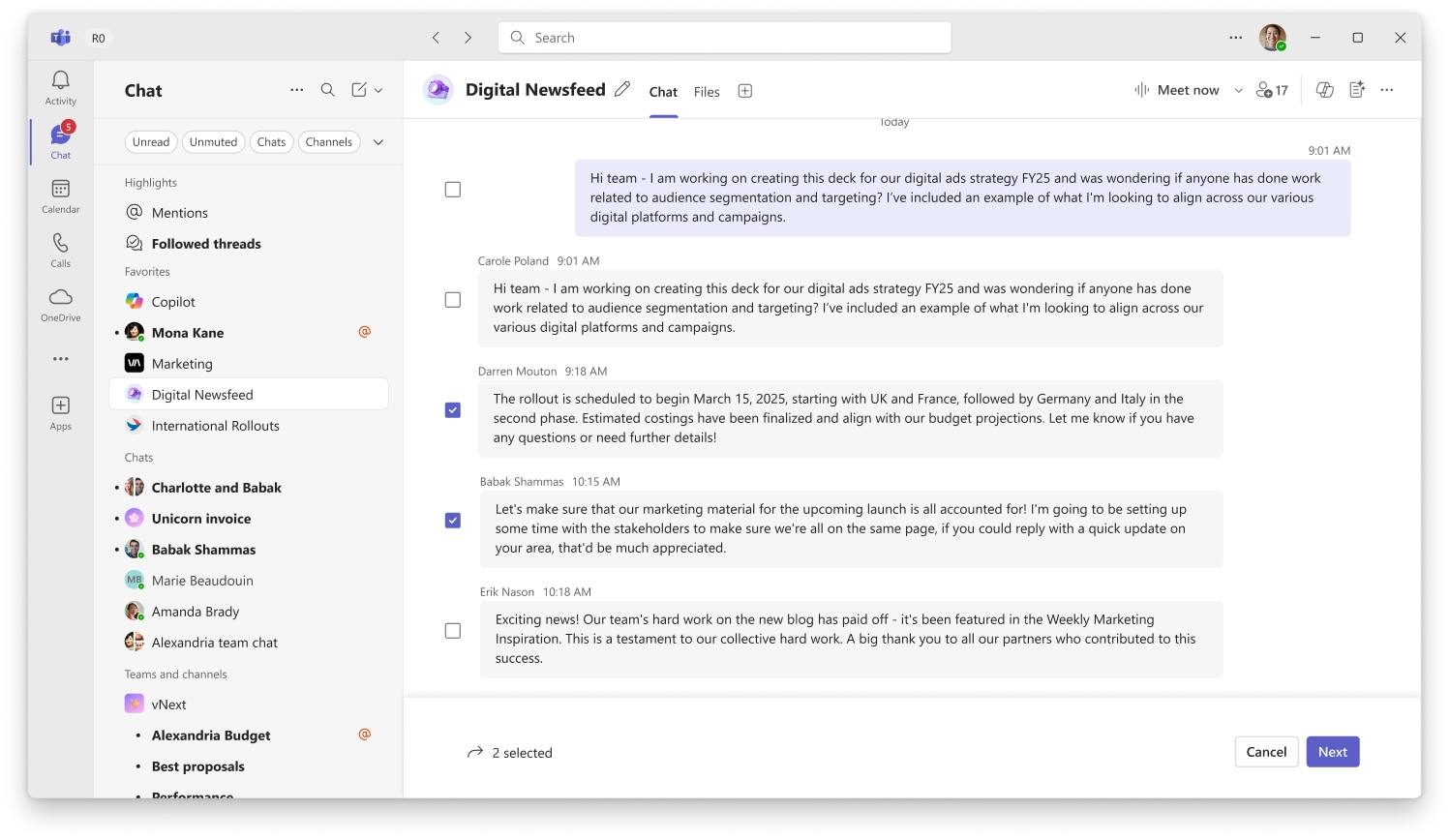 Select multiple messages to forward
