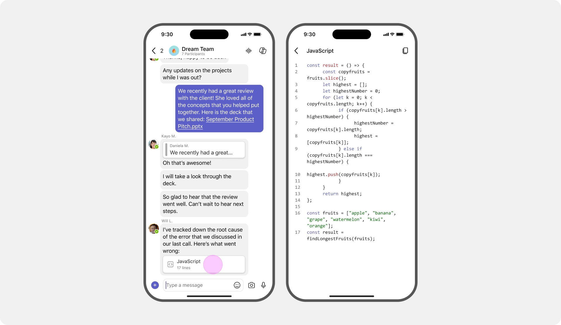 2.	Microsoft Teams Mobile: Improved code block viewing