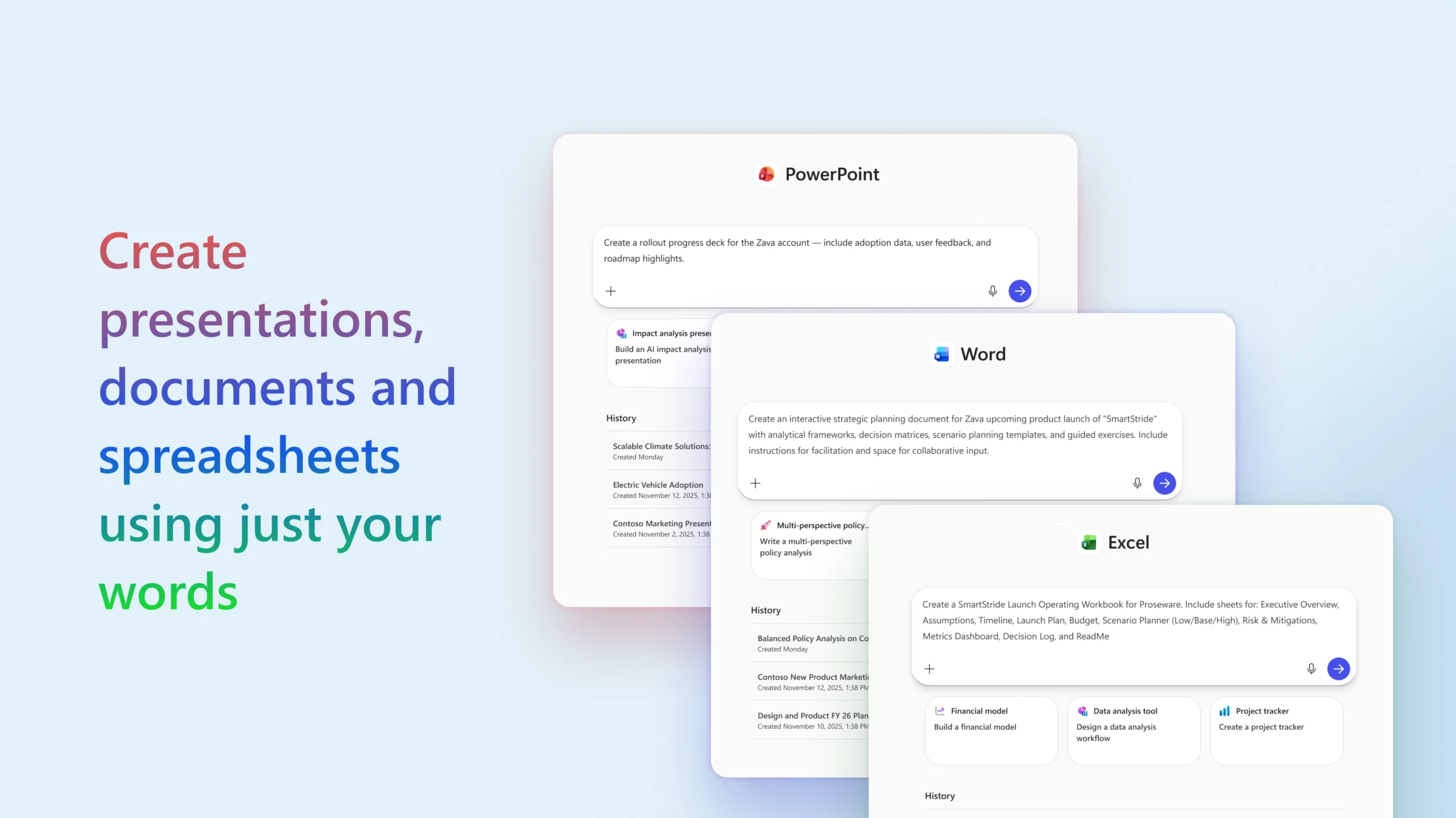Word, Excel, and PowerPoint agents for file creation
