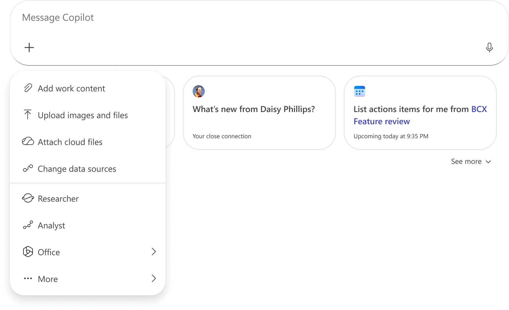 Unified plus (+) menu for grounding and tools