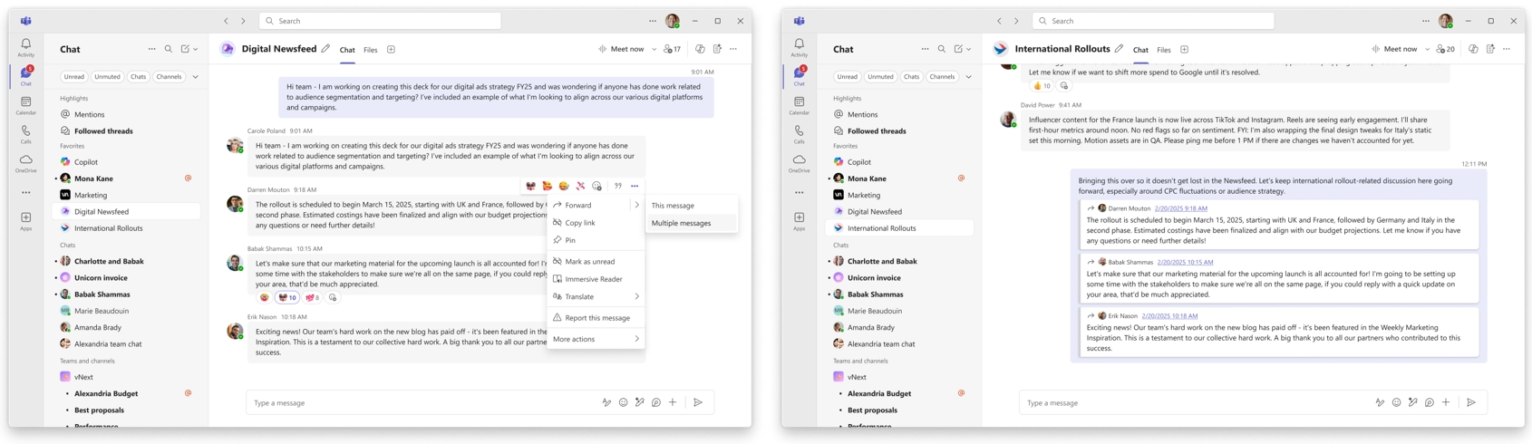 Forward multiple messages in a single action