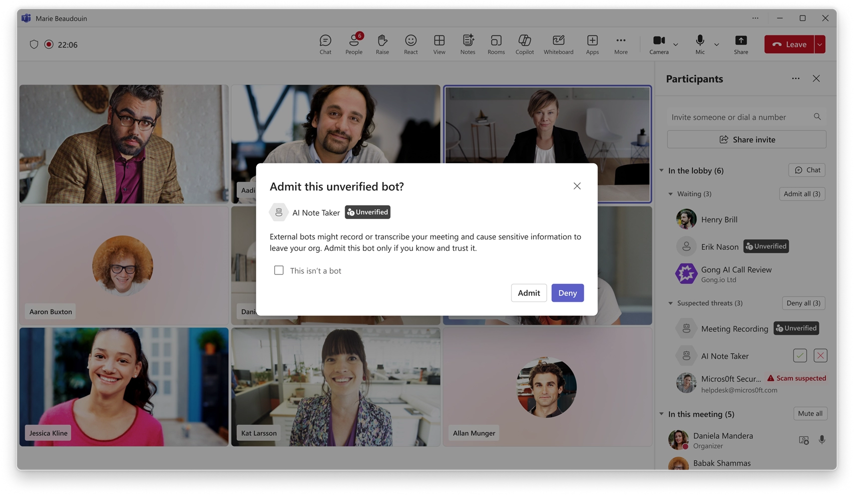 Detection and control of external meeting assistant bots 2
