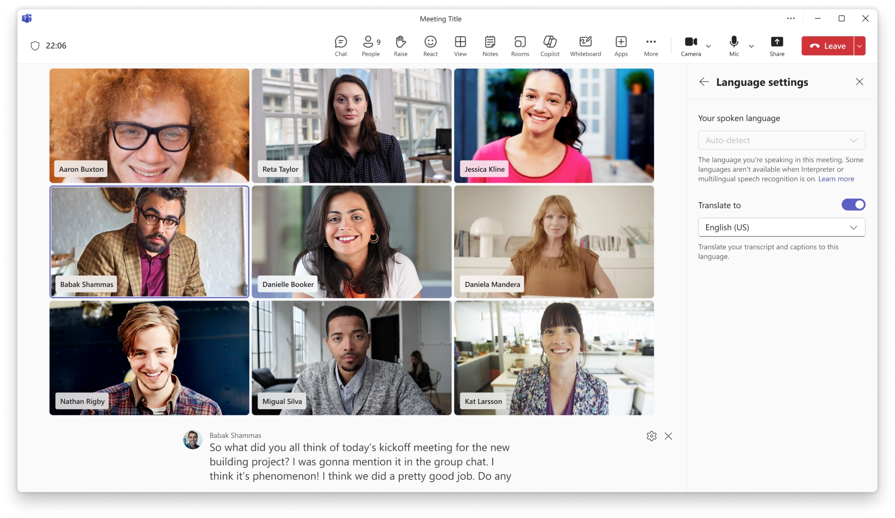 Automatic spoken language detection in multilingual meetings