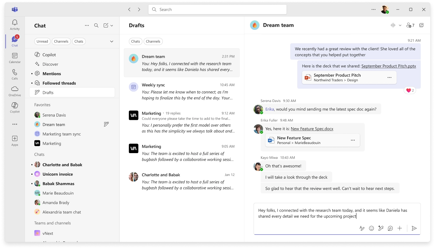 Microsoft Teams: Drafts quick view for unsent messages