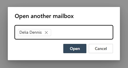 Dialog box prompting to open another mailbox by entering the user’s name.